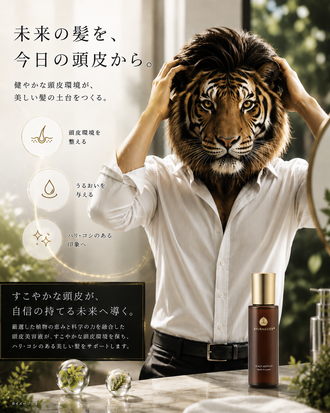 AYURMASTER スカルプメディウム — 未来の髪を、今日の頭皮から。